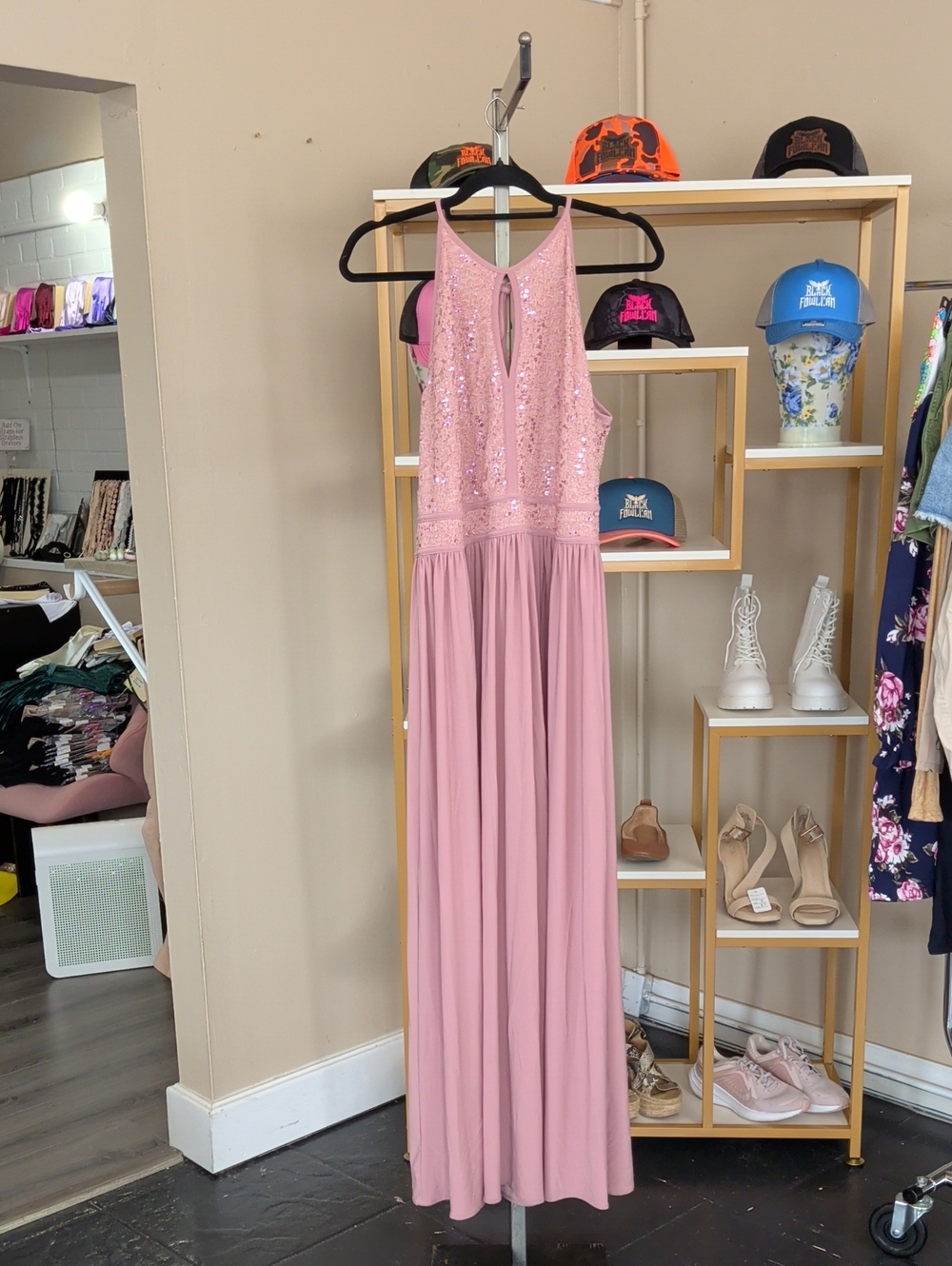 Blush Pink Sequin Halter Maxi Dress